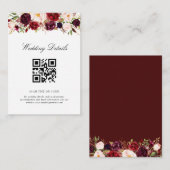 bordeaux en blos OR Code bruiloft details kaart (Voorkant / Achterkant)