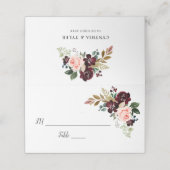 bordeaux en blozend roze bloemenbruiloft plaatskaartje (Buitenkant ongevouwen)