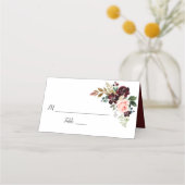 bordeaux en blozend roze bloemenbruiloft plaatskaartje (Voorkant)