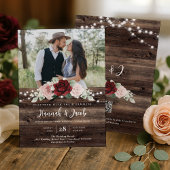 Bordeaux en Blush Bloem QR Code Rustieke Bruiloft Kaart