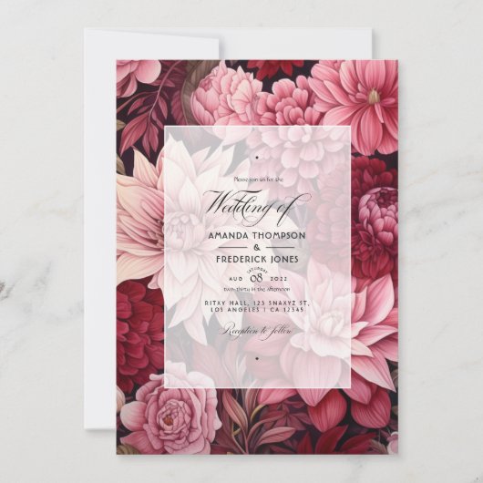 Bordeaux en Blush Bloemen Bruiloft Kaart (Voorkant)