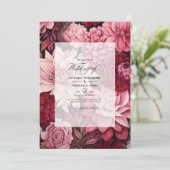 Bordeaux en Blush Bloemen Bruiloft Kaart (Staand voorkant)