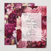 Bordeaux en Blush Bloemen Bruiloft Kaart (Voorkant / Achterkant)