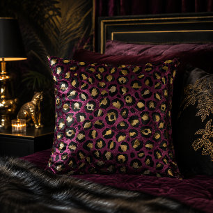 Bordeaux en goud luipaardprint dierpatroon kussen