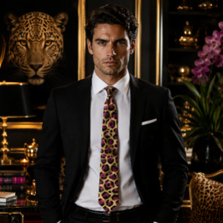 Bordeaux en goud luipaardprint stropdas