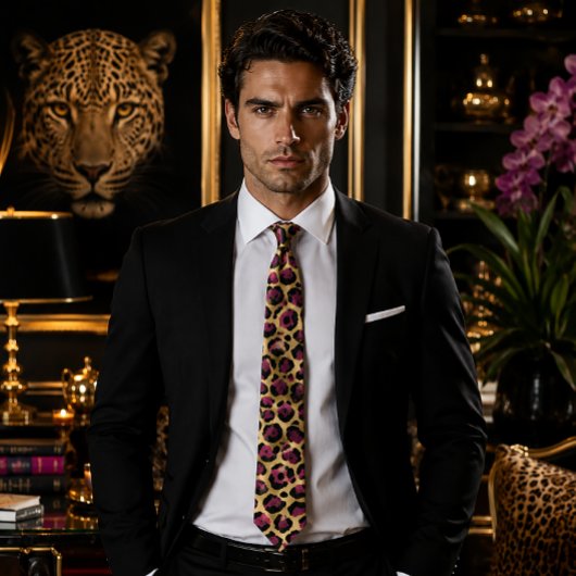 Bordeaux en goud luipaardprint stropdas