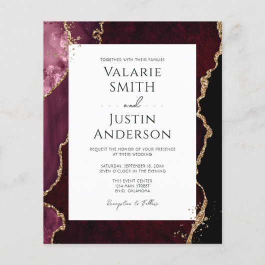 Bordeaux en gouden agaat stenen budget bruiloft (Voorkant)