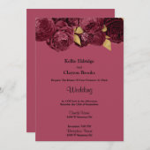 Bordeaux en gouden bloemen bruiloft uitnodiging (Voorkant / Achterkant)