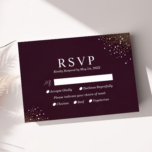 Bordeaux En Gouden Glitter Bruiloft RSVP Kaart
