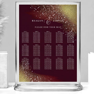 Bordeaux En Gouden Glitter Bruiloft Zitplaats Char Poster