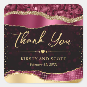 Bordeaux en Gouden Glitter Glam Tranen Bruiloft Vierkante Sticker