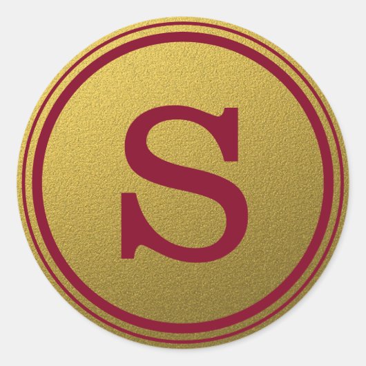 Bordeaux En Gouden Glitter Monogram Initiaal Ronde Sticker (Voorkant)