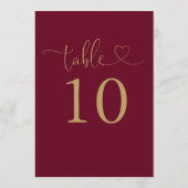 Bordeaux En Gouden Hart Script Tafelnummer (Achterkant)