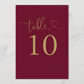 Bordeaux En Gouden Hart Script Tafelnummer (Voorkant)