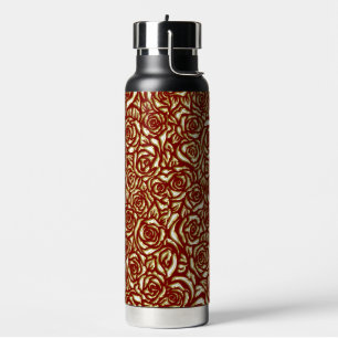 Bordeaux en gouden roos luxe bloempatroon waterfles
