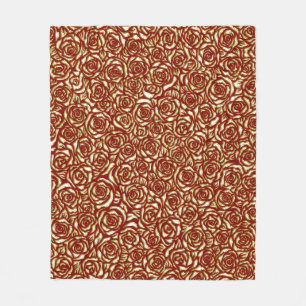 Bordeaux en gouden rozen luxe bloemmotief fleece deken
