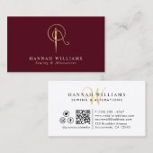 Bordeaux en goudmonogram, naaien en wijzigen visitekaartje (Voorkant / Achterkant)