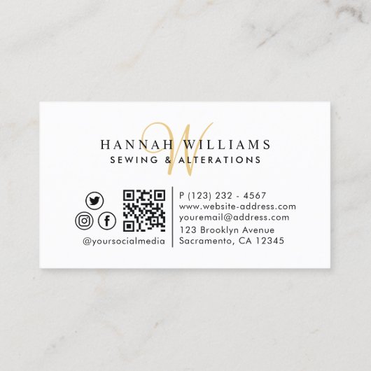 Bordeaux en goudmonogram, naaien en wijzigen visitekaartje (Achterkant)