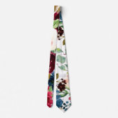 Bordeaux en marine aquarel bloem bruiloft stropdas (Achterkant)
