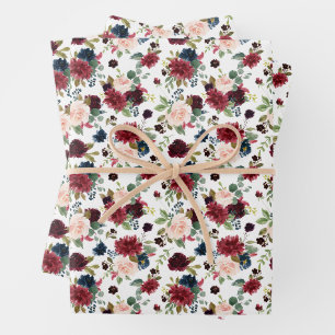 Bordeaux en marine waterverf botanisch patroon inpakpapier vel