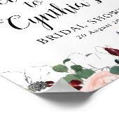 Bordeaux- en marineblauwe bloem bruiloft welcome b poster (Hoek)