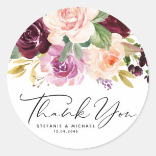 Bordeaux- en perzikbloemen herfst bruiloft bedankt ronde sticker