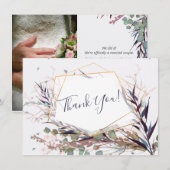 Bordeaux- en roze wilde bloemen bedankkaart (Voorkant / Achterkant)