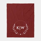 Bordeaux en Wit | Modern Initialen Monogram Fleece Deken (Voorkant)