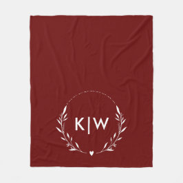 Bordeaux en Wit | Modern Initialen Monogram Fleece Deken