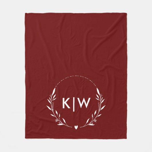 Bordeaux en Wit | Modern Initialen Monogram Fleece Deken (Voorkant)