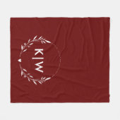 Bordeaux en Wit | Modern Initialen Monogram Fleece Deken (Voorkant (Horizontaal))