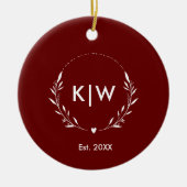 Bordeaux en Wit | Modern Initialen Monogram Keramisch Ornament (Voorkant)