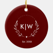 Bordeaux en Wit | Modern Initialen Monogram Keramisch Ornament (Achterkant)
