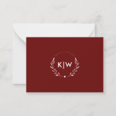 Bordeaux en Wit | Modern Initialen Monogram Notitiekaartje (Achterkant)