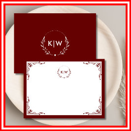 Bordeaux en Wit | Modern Initialen Monogram Notitiekaartje