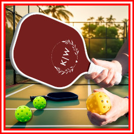 Bordeaux en Wit | Modern Initialen Monogram Pickleball Paddle