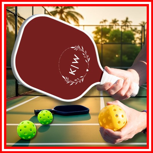 Bordeaux en Wit | Modern Initialen Monogram Pickleball Paddle