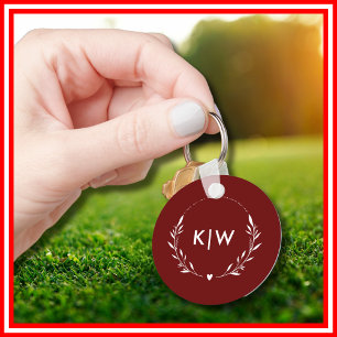 Bordeaux en Wit Modern Initialen Monogram Sleutelhanger