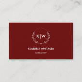 Bordeaux en Wit | Modern Initialen Monogram Visitekaartje (Achterkant)