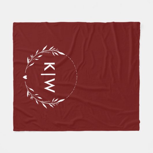 Bordeaux en wit | Monogram moderne Initialen Fleece Deken (Voorkant (Horizontaal))