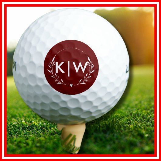 Bordeaux en wit | Monogram moderne Initialen Golfballen