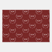 Bordeaux en wit | Monogram moderne Initialen Inpakpapier Vel (Voorkant)