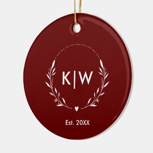 Bordeaux en wit | Monogram moderne Initialen Keramisch Ornament (Links)