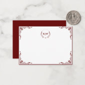 Bordeaux en wit | Monogram moderne Initialen Notitiekaartje (Voorkant / Achterkant in situ)
