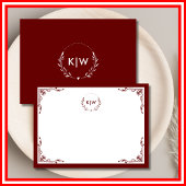 Bordeaux en wit | Monogram moderne Initialen Notitiekaartje