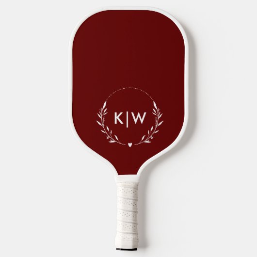 Bordeaux en wit | Monogram moderne Initialen Pickleball Paddle (Achterkant)