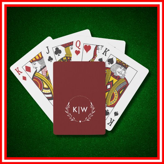 Bordeaux en wit | Monogram moderne Initialen Pokerkaarten