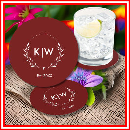 Bordeaux en wit | Monogram moderne Initialen Ronde Kartonnen Onderzetter