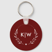 Bordeaux en wit | Monogram moderne Initialen Sleutelhanger (Voorkant)