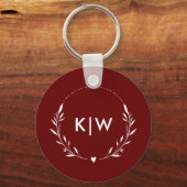 Bordeaux en wit | Monogram moderne Initialen Sleutelhanger (Voorkant)